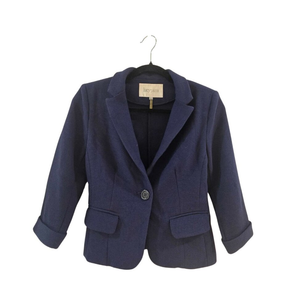 🔷 Lucy Paris Navy Blue Textured Blazer – Chic & Versatile! - Size EU36/US XS
